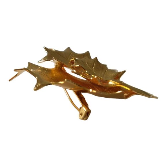 Autumn Leaf Leaves Cluster Brooch Pin Lightweight Vintage Gold Tone Shiny Estate - Picture 4 of 13